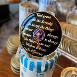 25 Year AA Medallion Purple Tri-plate Rainbow Crystal Sobriety Chip