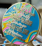 1 - 40 Year AA Medallion Elegant Tahiti Teal Blue and Pink Marble Gold Sobriety Chip