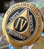 4 Year Elegant Black Sobriety Chip Medallion Given To and By AA Members