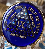 9 Year AA Medallion Blue Sapphire Transition Crystal Sobriety Chip