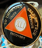 41 Year AA Medallion Black and Orange Tri-plate Sobriety Chip