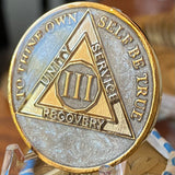1 - 20 or 30 Year AA Medallion Opulent Pearl Silver Swirl Tri-Plate Sobriety Chip
