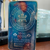Toned Royal Canadian Mint 10 Oz .9999 Fine Silver Bar