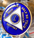 50 Year AA Medallion Blue Tri-Plate Sobriety Chip L Center