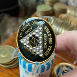 30 Year AA Medallion Black Diamond Like Clear Crystal Sobriety Chip