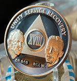 18 Year AA Founders Medallion Titanium Grey Nickel Plated Sobriety Chip