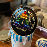 1 Year AA Medallion Black Rainbow Crystal Sobriety Chip