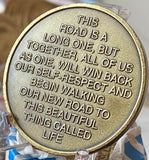 Never Alone Again Medallion Color Mountain Road Scene Sobriety Chip