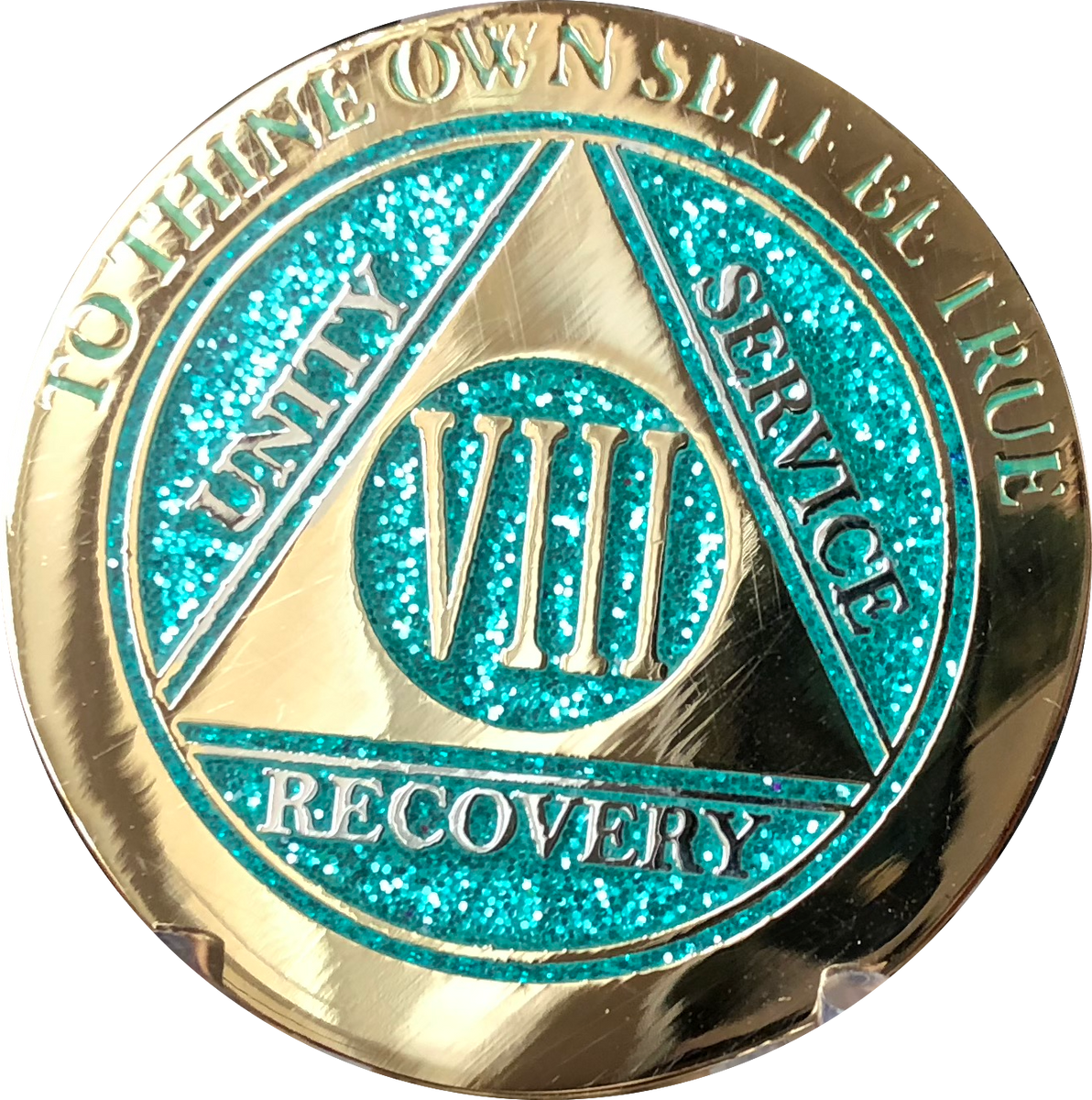 Aqua and Green AA Medallions Tagged "Transition" RecoveryChip