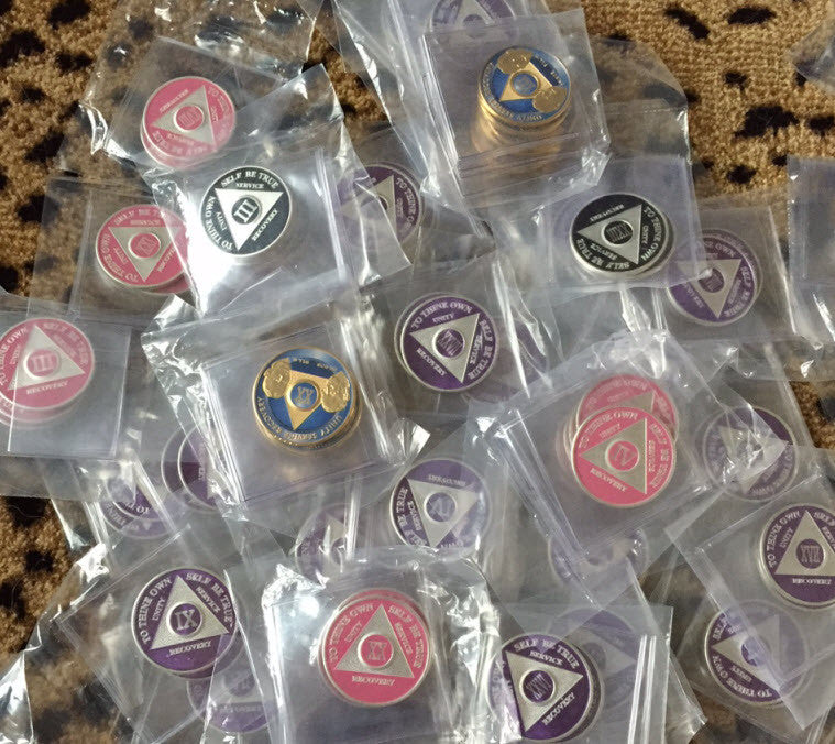 Colored AA Medallions & Chips Tagged "100 oz" RecoveryChip