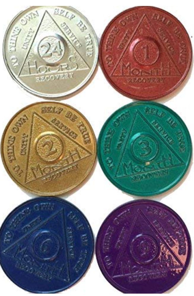 RecoveryChip 2 Jahre AA Nüchternheits-Medaille – Elegantes Marmor-Design, Karibisches Aqua Glitzer, 33 Mm