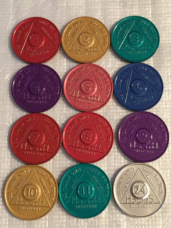 Aluminum AA Medallions Multi-Color Sobriety Chips