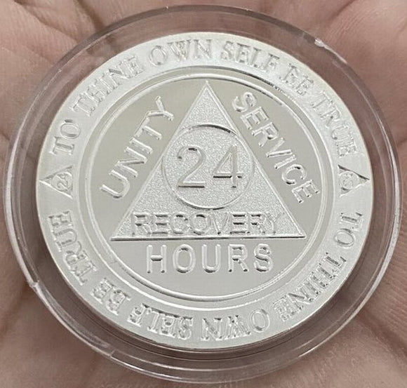 24 Hours AA Medallion 1 oz .999 Fine Silver Trust God Clean House Help Others Doctor Bob Chip