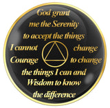 1 - 20 Year AA Medallion Flame Design Sobriety Chip Black Orange Serenity Prayer Back