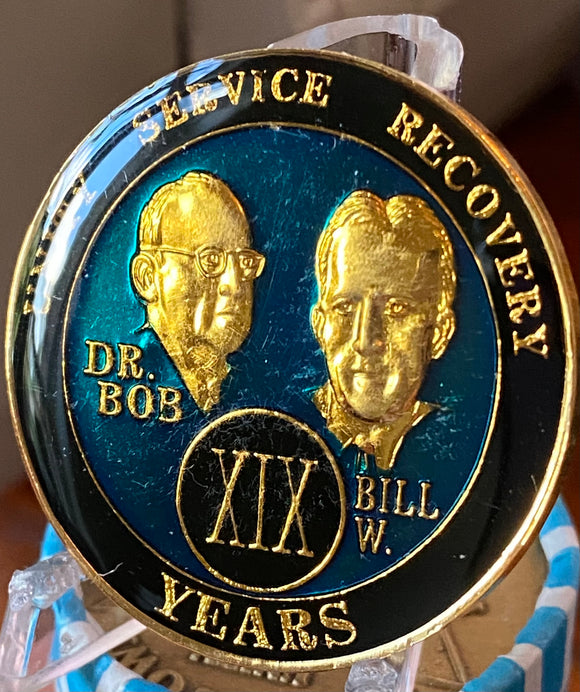 1 - 50 Year AA Founders Medallion Blue Gold Plated Bill & Bob Sobriety Chip