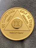 9 Year AA Medallion 24k Gold Plated Sobriety Chip