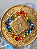 40 Year NA Clean Time Chip Rainbow Crystal Bronze Narcotics Anonymous Medallion