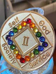 2 Year NA Clean Time Chip Bronze Rainbow LGBT Crystal Sobriety Chip