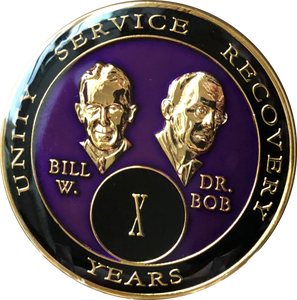 10 Year AA Founders Medallion Purple Tri-Plate Sobriety Chip Bill & Bob Coin