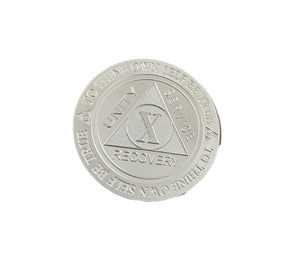 10 Year AA Medallion .999 Fine Silver .5 oz Sobriety Chip Serenity Prayer Back Elegant Design