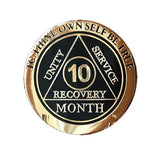 1 2 3 4 5 6 7 8 9 10 11 or 18 Month AA Medallion Elegant Black Gold and Silver Plated Sobriety Chip