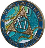 1 - 46 Year AA Medallion Elegant Caribbean Aqua Glitter Teal Marble Gold Sobriety Chip