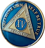 15 Year AA Medallion Midnight Blue Tri-Plate Sobriety Chip
