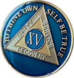 15 Year AA Medallion Midnight Blue Tri-Plate Sobriety Chip