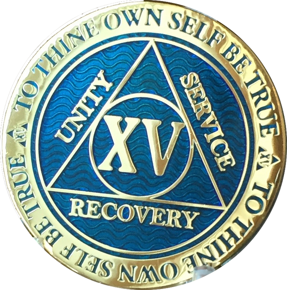15 Year Reflex Blue AA Medallion Recoverychip Sobriety Chip