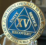 15 Year Reflex Blue AA Medallion Recoverychip Sobriety Chip