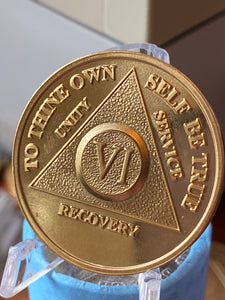 6 Year AA Medallion 24k Gold Plated Sobriety Chip