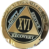 16 Year AA Medallion Elegant Black Gold & Silver Plated RecoveryChip Design