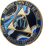 16 Year AA Medallion Elegant Marble Blue Wave Sobriety Chip