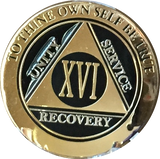 16 Year AA Medallion Elegant Black Gold & Silver Plated RecoveryChip Design
