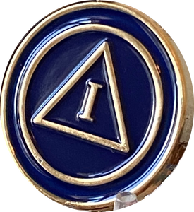 1 - 10 Year AA Lapel Pin Blue Gold Plated Circle Triangle Design No Year Plain Front 25mm