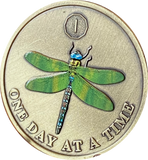 1 - 10 Year Green Color Dragonfly One Day At A Time Serenity Prayer Medallion