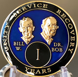 1 Year AA Founders medallion blue tri-plate front