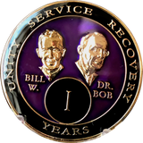 1 Year AA Founders Tri-Plate Medallion Red Blue Purple or Black Sobriety Chip