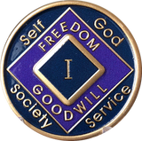 1 Year NA Clean Time Ship Blue Purple Narcotics Anonymous Medallion