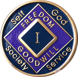 1 Year NA Clean Time Ship Blue Purple Narcotics Anonymous Medallion