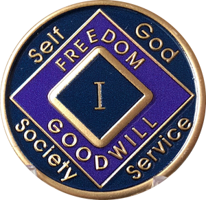 1 Year NA Clean Time Ship Blue Purple Narcotics Anonymous Medallion