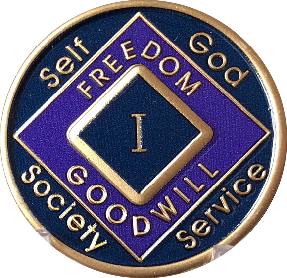 1 Year NA Clean Time Ship Blue Purple Narcotics Anonymous Medallion