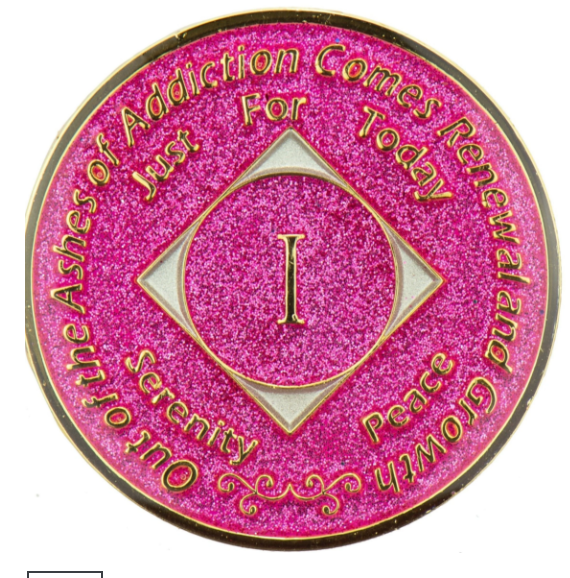 1 - 45 Year NA Tri-Plate Clean Time Chip Pink Glitter Medallion