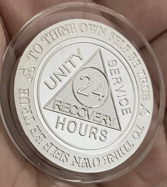 24 Hours AA Medallion .5 oz .999 Fine Silver  Trust God Clean House Help Others Doctor Bob Chip