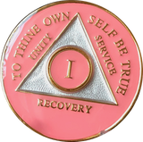 1 Year AA Tri-Plate Medallion Blue Black Red Green Purple Pink or Glitter Sobriety Chip