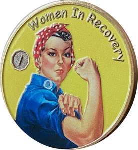 1 - 10 Year Women In Recovery Medallion Yellow Rosie Riveter Sobriety Chip