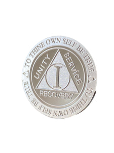 1 - 10 Year AA Medallion .999 Fine Silver .5 oz Sobriety Chip Serenity Prayer Back Elegant Design