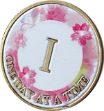 1 Year One Day At A Time Pink Lotus Flower Butterfly Medallion Serenity Prayer Chip AA NA