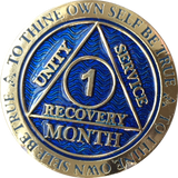 1 Month AA Medallion Reflex Blue Gold Plated 30 Day Sobriety Chip