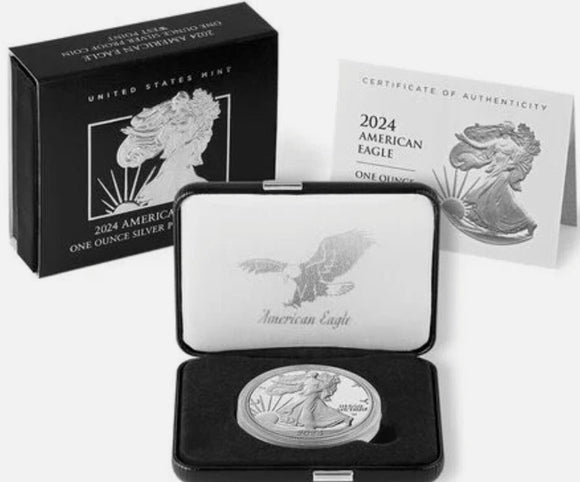 American Eagle 2024 One Ounce Silver Proof Coin Westpoint W 1 oz Fine Silver Clamshell Box COA